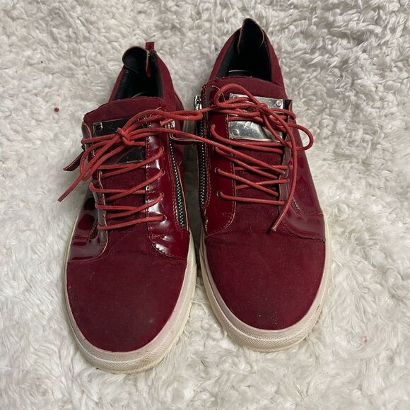 Giuseppe Zanotti Burgundy red Sneakers Low Top Double Zipper Size EU 41 US8 - Picture 1 of 12